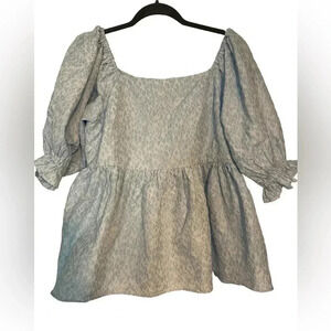 Arula baby blue textured top with puff sleeve size B 18/20